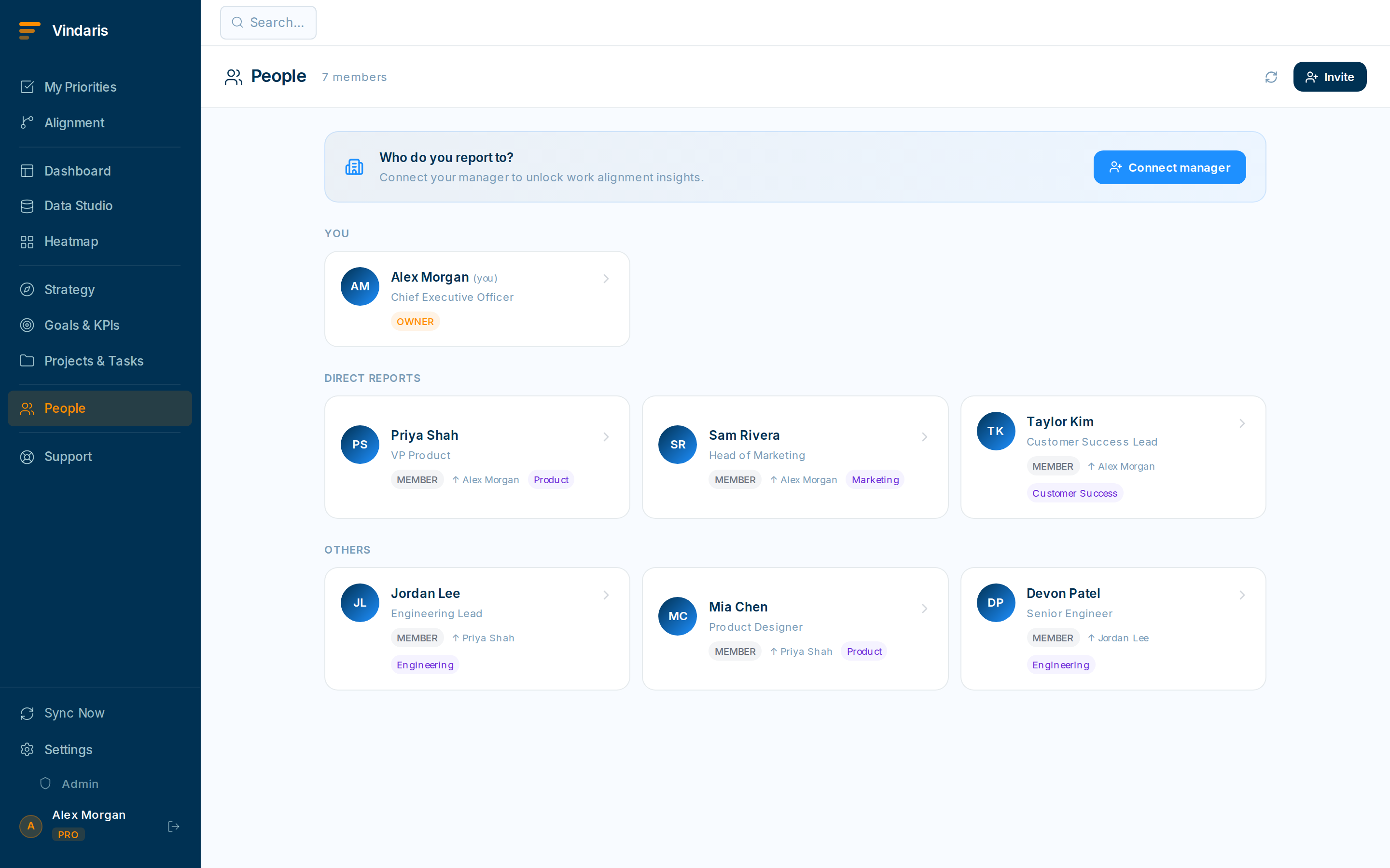 The visual org chart tree showing managers and their direct reports as connected nodes
